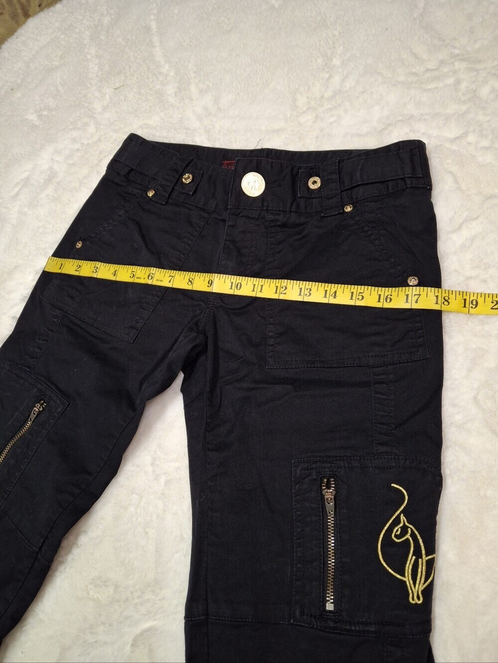 Baby Phat Ankle Drawstring Black Cotton Stretch Pants Women Size 5 / Waist 30 - Picture 13 of 16